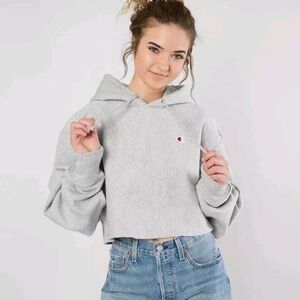 Champion Women’s Cropped oversized reverse weave grey hoodie size Large
